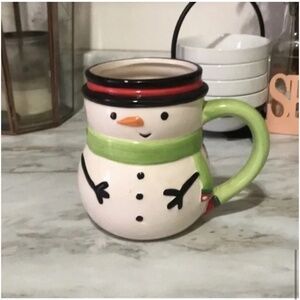 🪞 Holiday winter season snowman decorated coffee mug cup in ivory multi